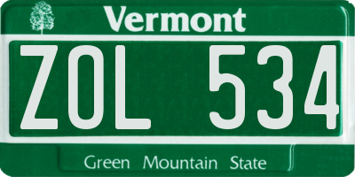 VT license plate ZOL534