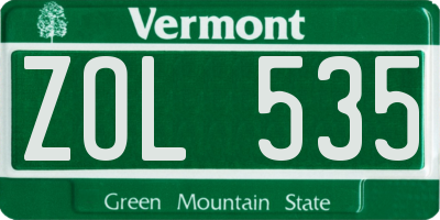 VT license plate ZOL535
