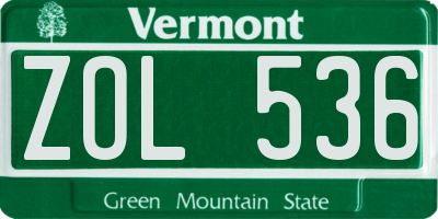 VT license plate ZOL536
