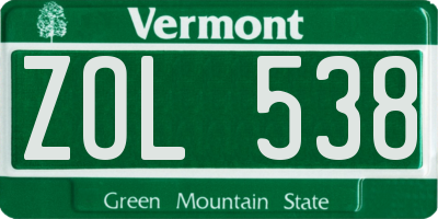 VT license plate ZOL538