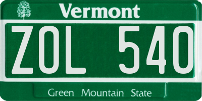 VT license plate ZOL540