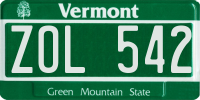 VT license plate ZOL542