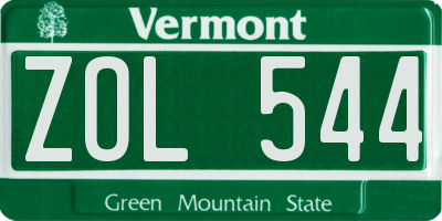 VT license plate ZOL544