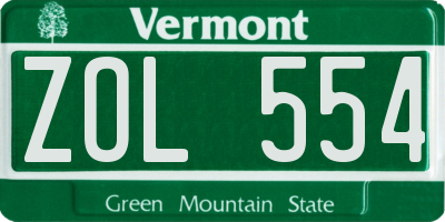VT license plate ZOL554