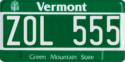 VT license plate ZOL555