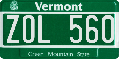 VT license plate ZOL560