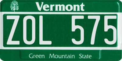 VT license plate ZOL575