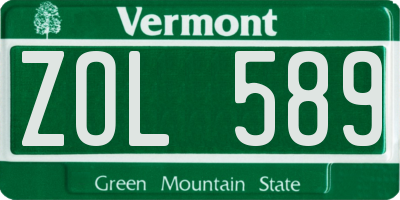 VT license plate ZOL589