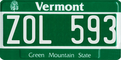 VT license plate ZOL593