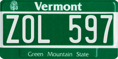 VT license plate ZOL597