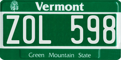 VT license plate ZOL598