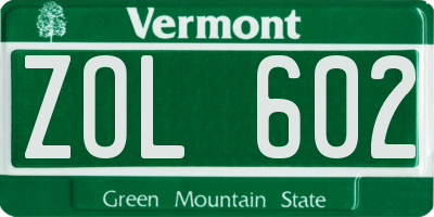 VT license plate ZOL602