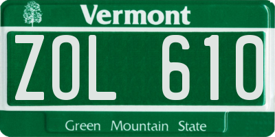 VT license plate ZOL610