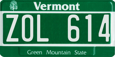 VT license plate ZOL614