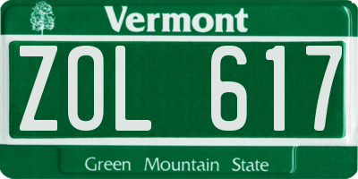 VT license plate ZOL617