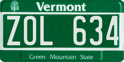 VT license plate ZOL634