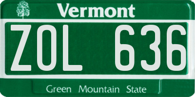 VT license plate ZOL636
