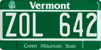 VT license plate ZOL642