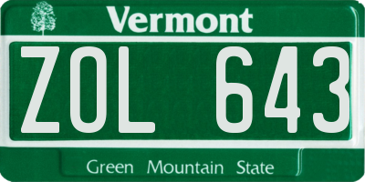 VT license plate ZOL643