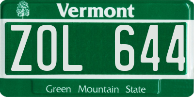 VT license plate ZOL644