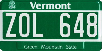 VT license plate ZOL648