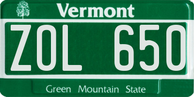 VT license plate ZOL650