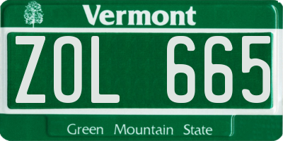 VT license plate ZOL665