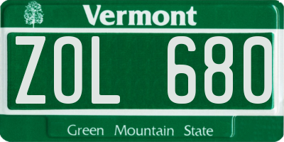 VT license plate ZOL680