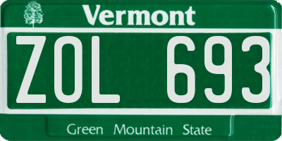 VT license plate ZOL693