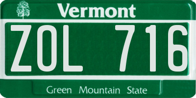 VT license plate ZOL716