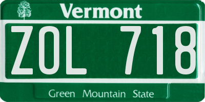 VT license plate ZOL718