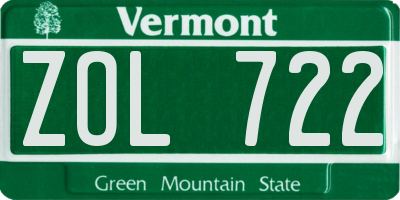 VT license plate ZOL722
