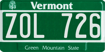 VT license plate ZOL726