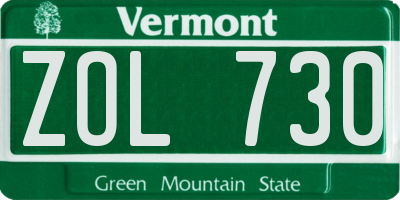 VT license plate ZOL730