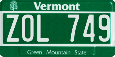 VT license plate ZOL749