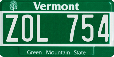VT license plate ZOL754