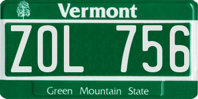 VT license plate ZOL756