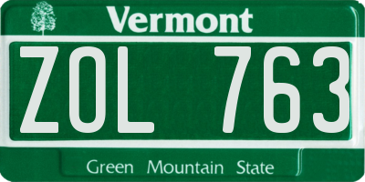 VT license plate ZOL763
