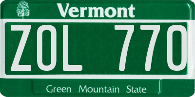 VT license plate ZOL770