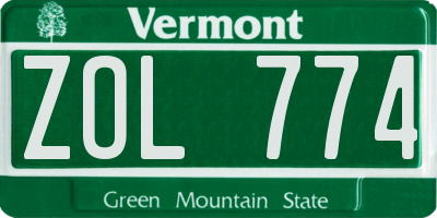 VT license plate ZOL774