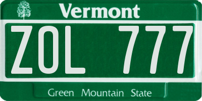 VT license plate ZOL777