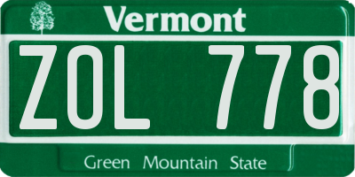 VT license plate ZOL778