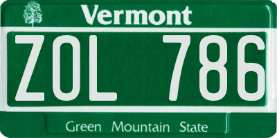 VT license plate ZOL786