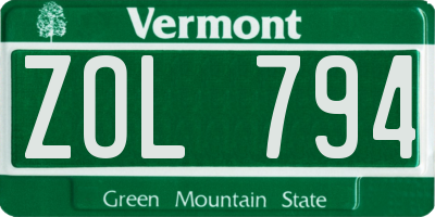 VT license plate ZOL794