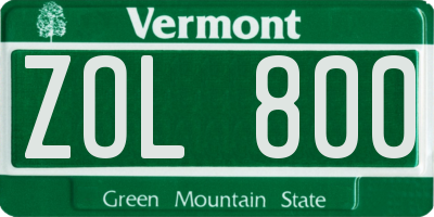 VT license plate ZOL800