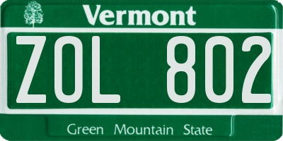 VT license plate ZOL802