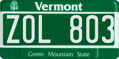 VT license plate ZOL803