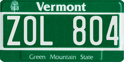 VT license plate ZOL804