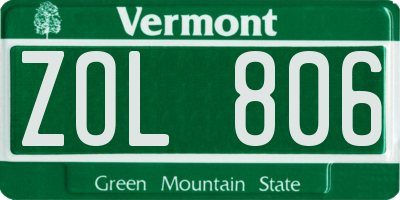 VT license plate ZOL806