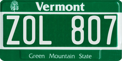 VT license plate ZOL807